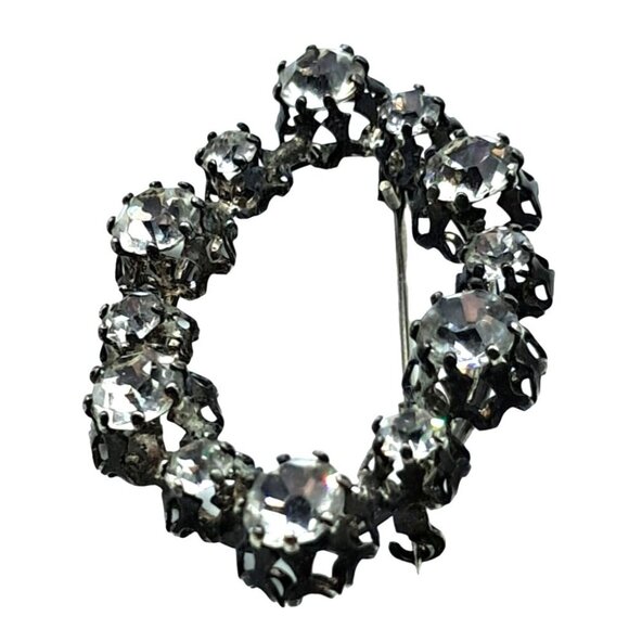 Austria Clear Rhinestone Brooch Old C Clasp Signed Vintage Costume Jewelry - Picture 3 of 11